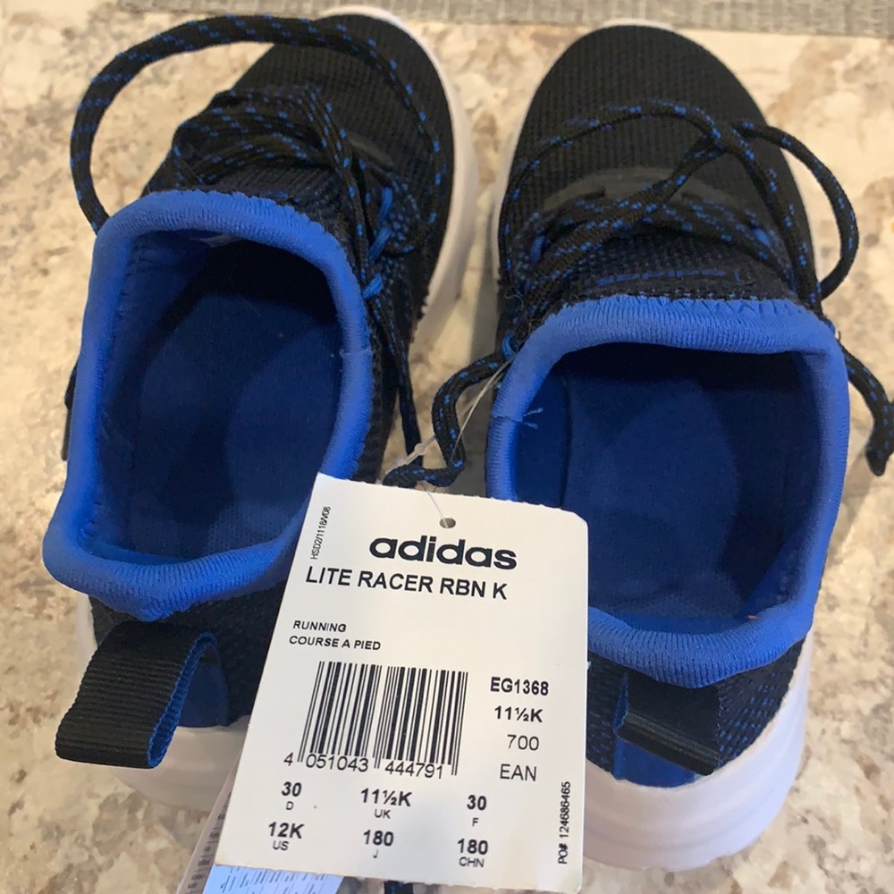 adidas Kids Black and Blue Lite Racer Sneakers